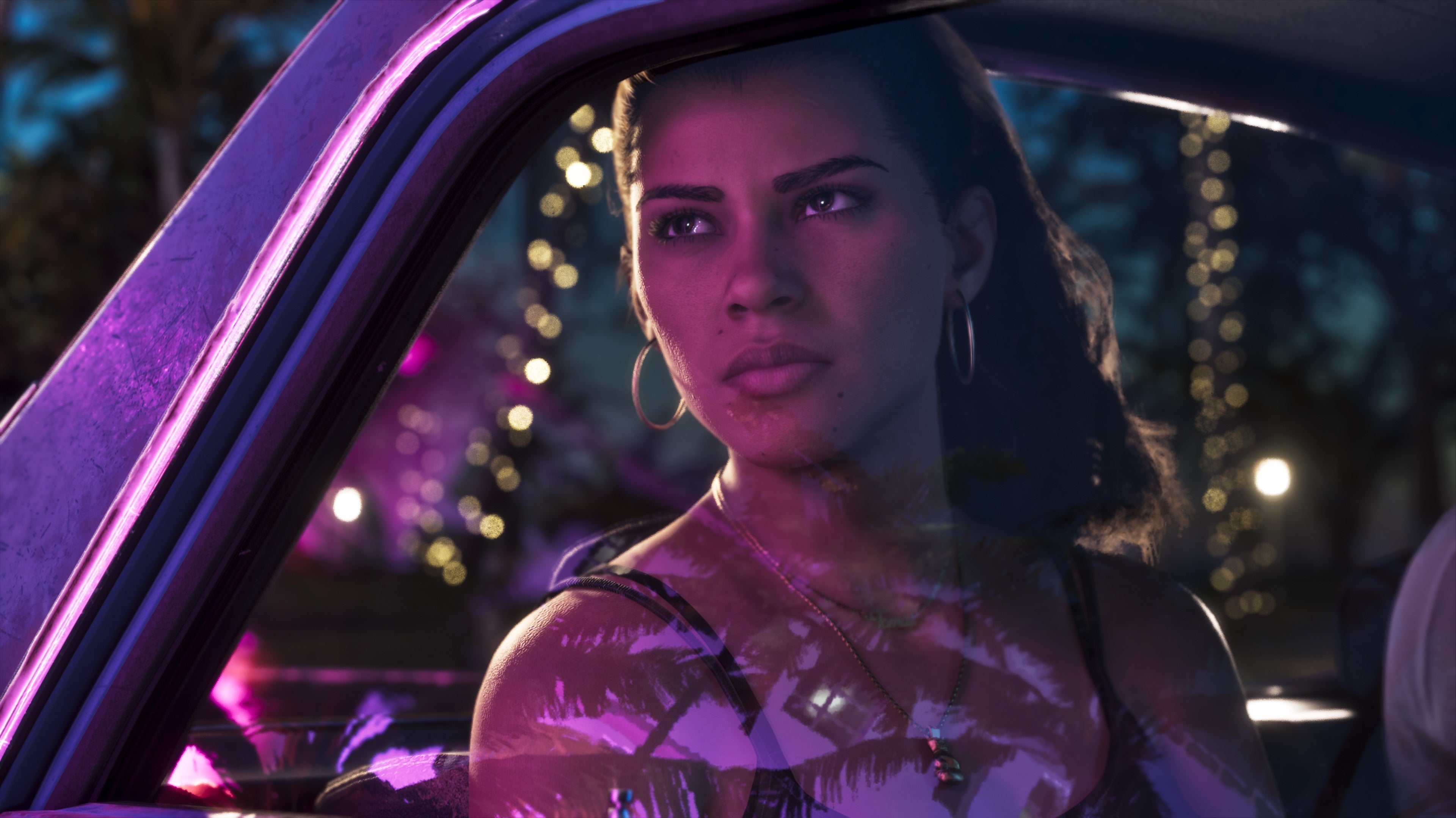 GTA VI evidence image — Lucia through a car window