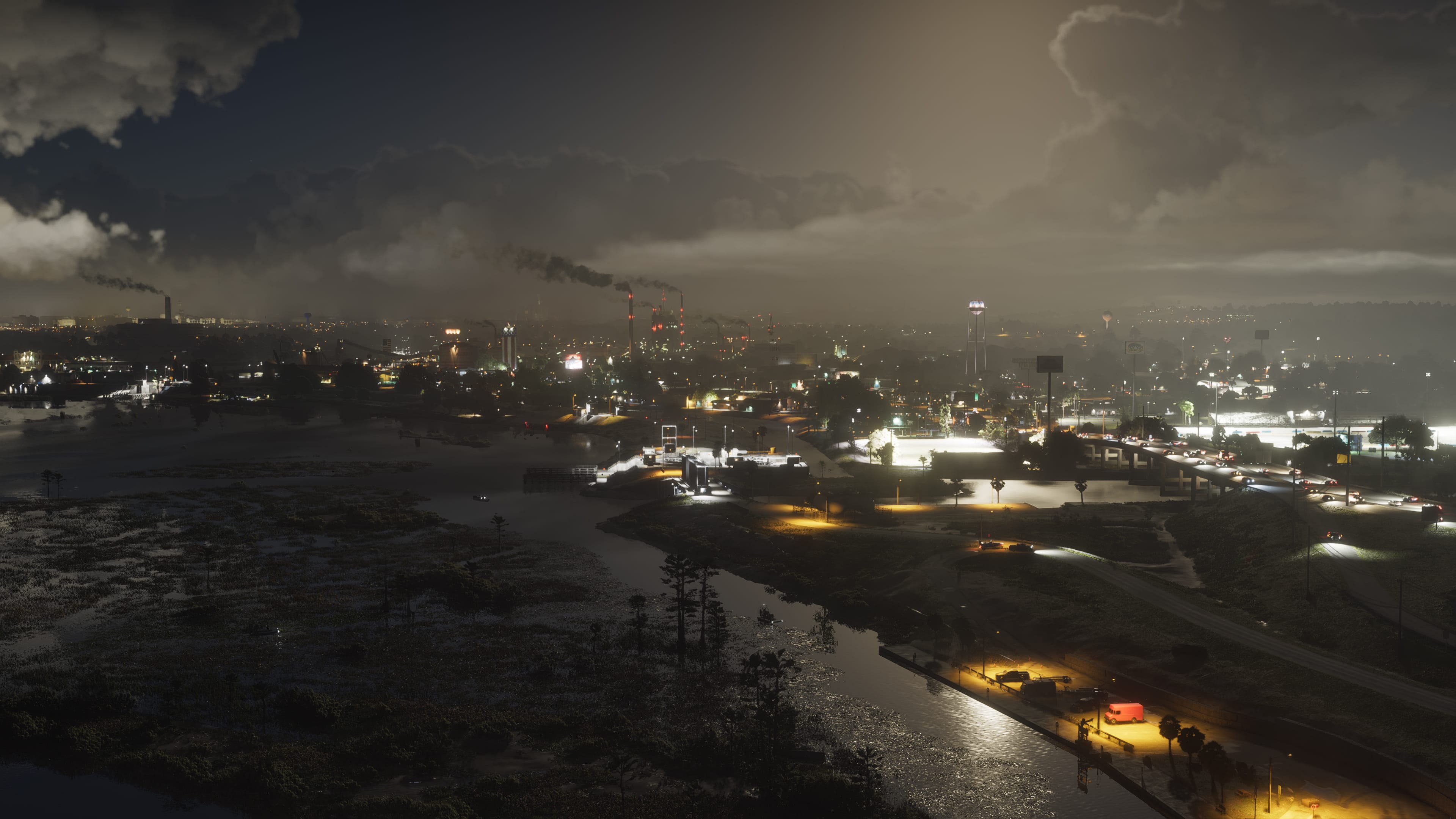 GTA VI — Industrial skyline in Ambrosia at night