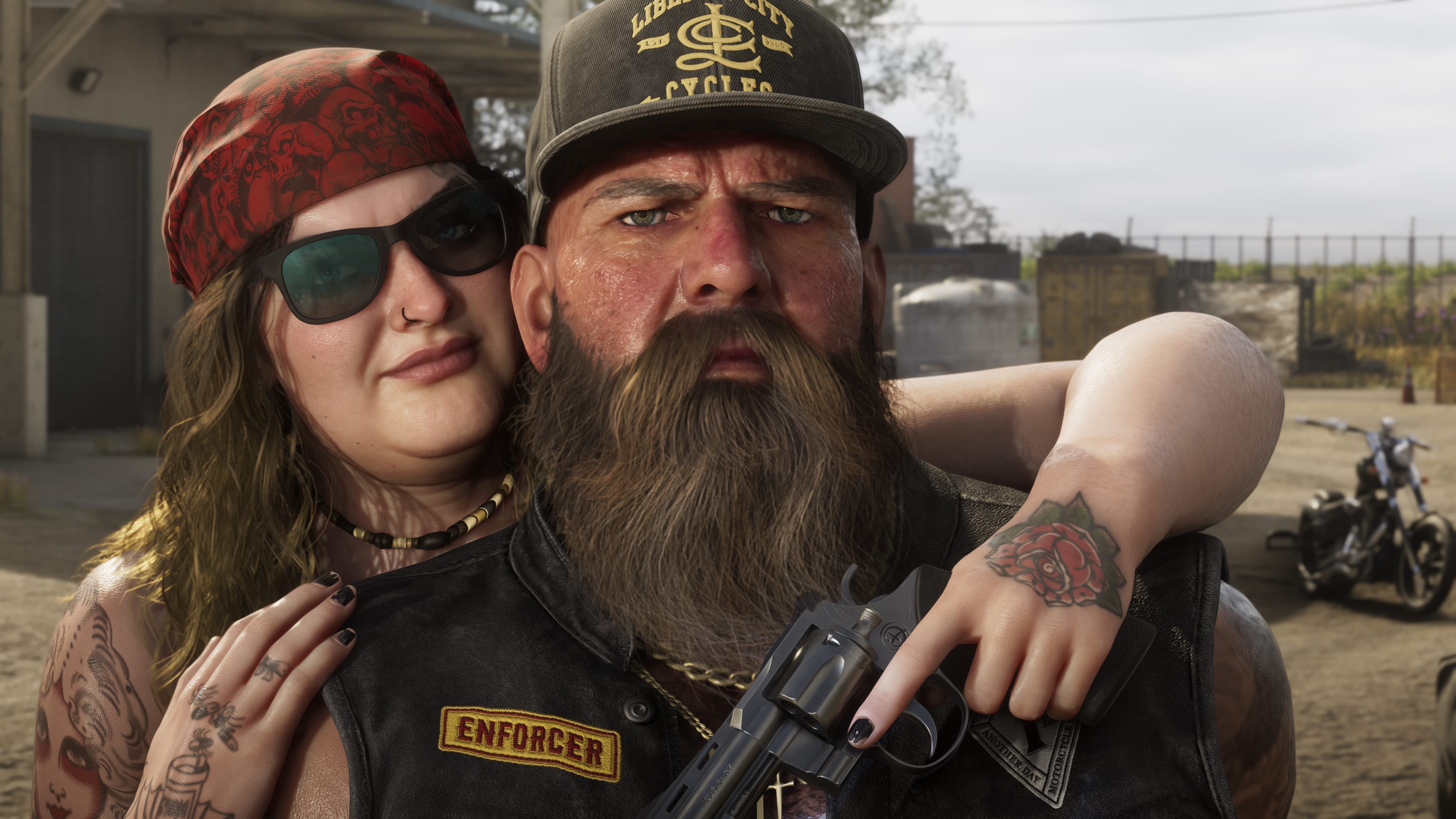 GTA VI — Two motorcycle club members posing together in Ambrosia