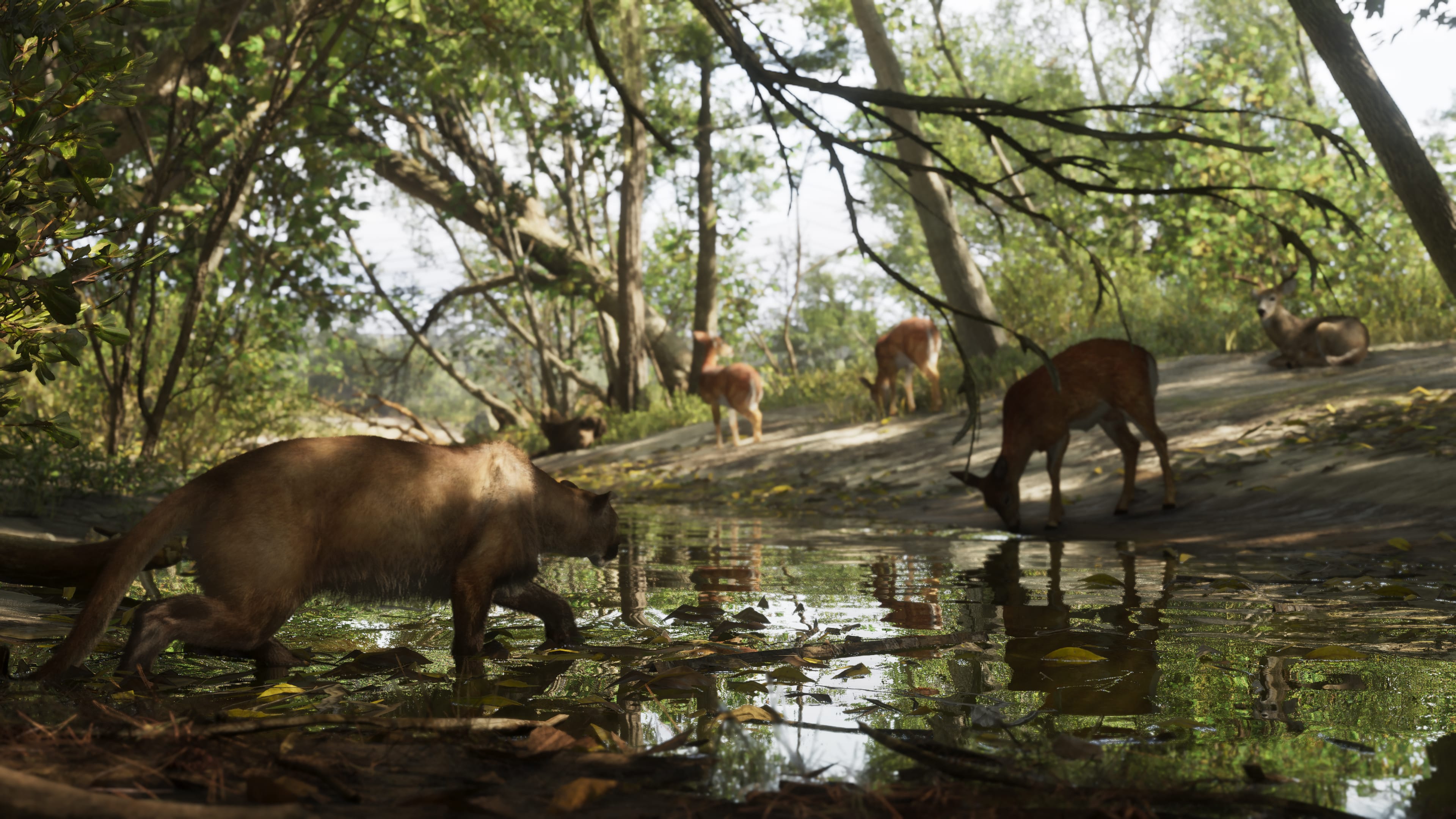 GTA VI — A mountain lion and deer at a forest stream in Mount Kalaga National Park