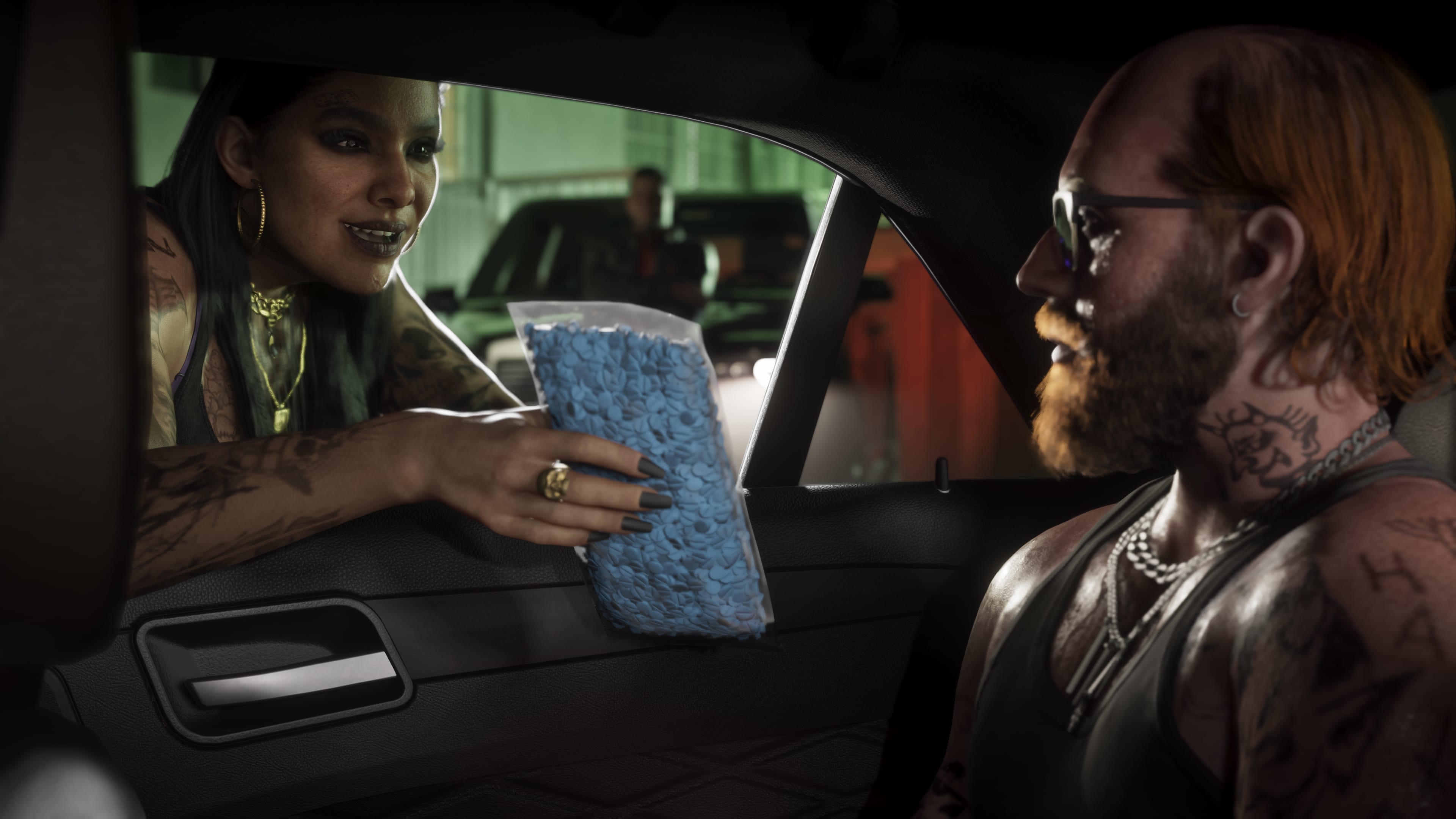 GTA VI — Car-window exchange on a Port Gellhorn street
